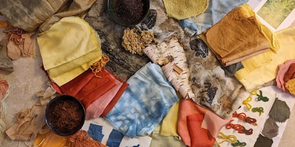 Colourful fabrics that have been naturally dyed.