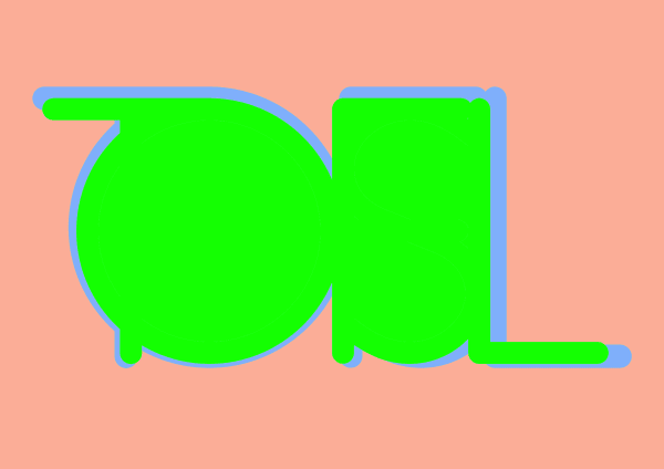 Orange rectangle with green font showing the letters O and L
