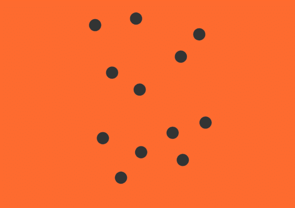 A random pattern of black dots on orange background