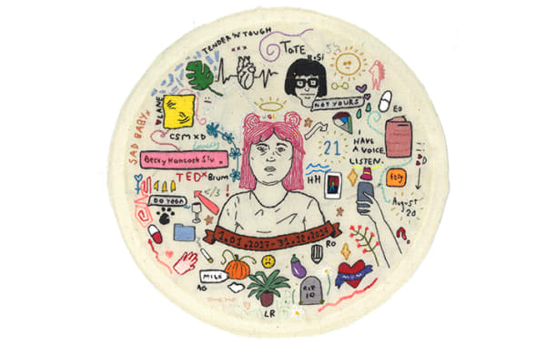 An embroidered self-portrait. 