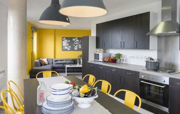 Photo of a grey and yellow kitchen