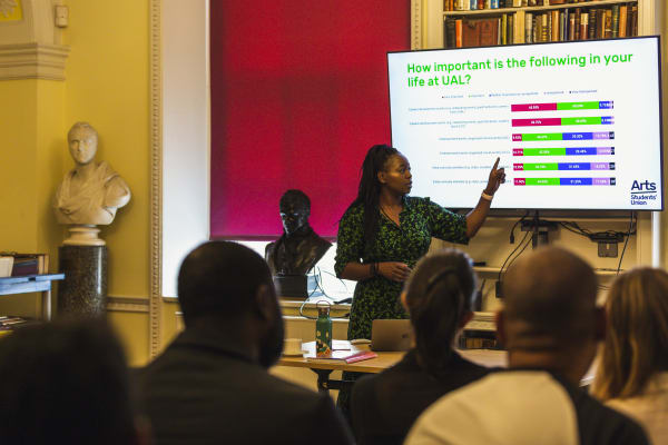 Yemi Gbajobi, Chief Executive (Arts SU). By Razvi Adam at LCC Staff Conference