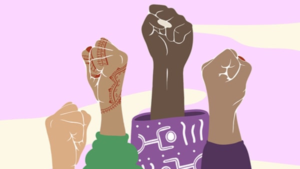 illustration of four women's fists rising up