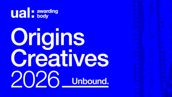 A vibrant blue graphic promoting Origins Creatives 2026