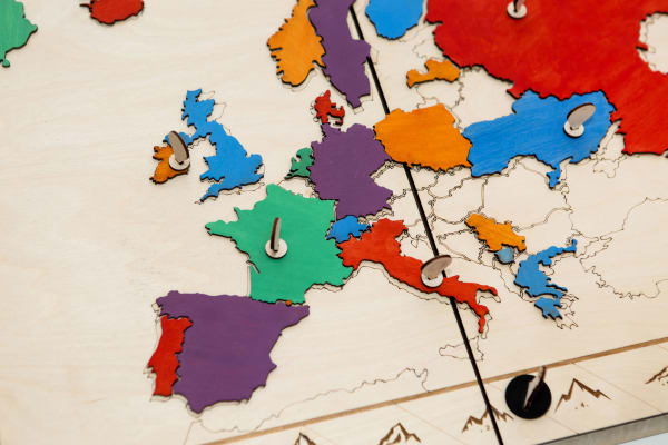 A colourful wooden map of Europe designed by student Stella Adamidou. Image by Lewis Bush.