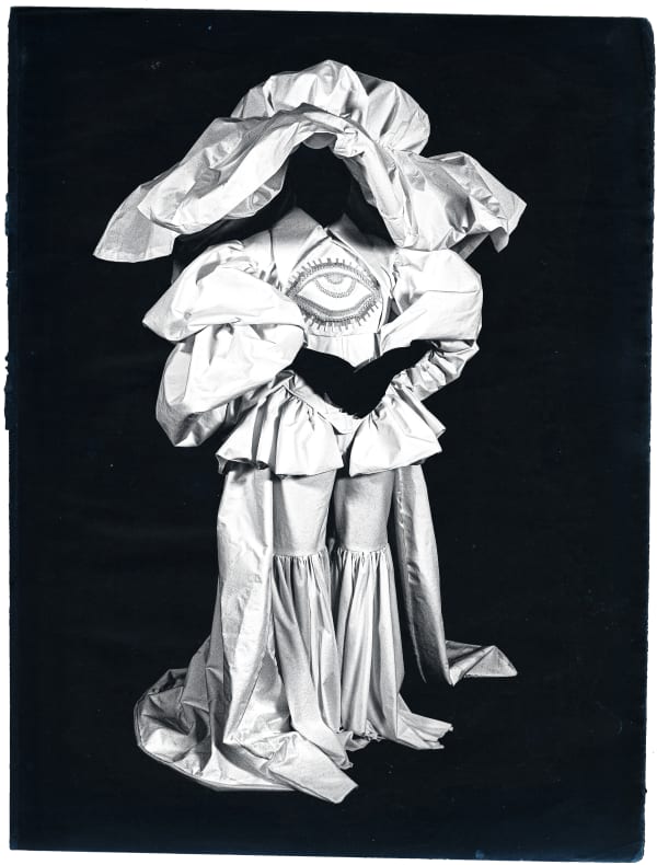 Model wearing white garments