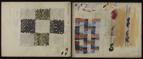 Sketchbook with patterns in pencil and watercolour paint