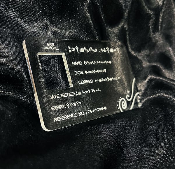 clear id card with abstract or aline characters in the identification fields