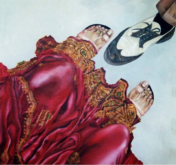 Image of legs covered by a sari 