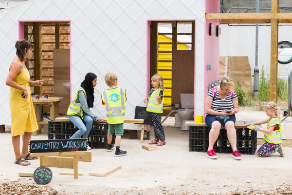 Children and adults at a workshop