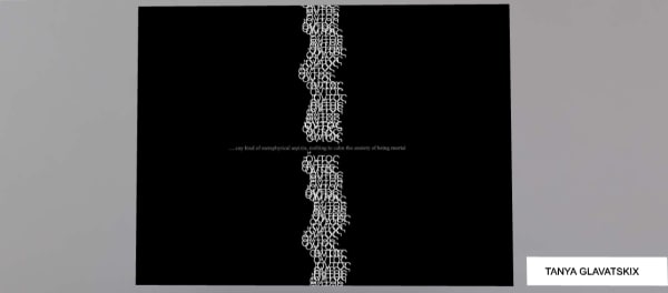 Grey and white abstract and text on black background