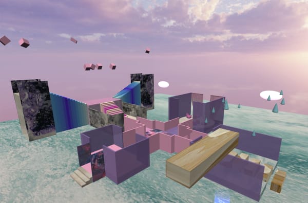 3D floor plan with cloudy sky above