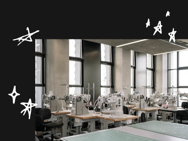 Rows of sewing machines in studio