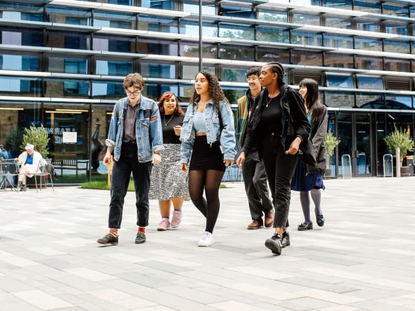 Students walking in the courtyard Camberwell College of Arts towards their hall of residence