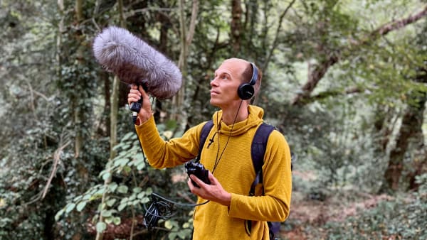 Chris Bellamy listening to nature sounds