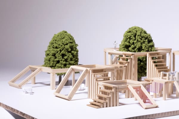 Miniature wooden model with trees 