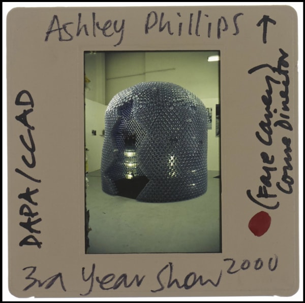 Slide with image of large sculpture in gallery space