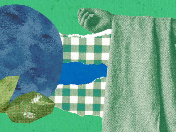 Collage style image with earth, leaves and green themes.