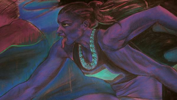 Drawing by Helena Samarasinghe of an Indian girl running.