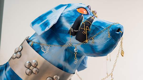 blue dog head sculpture 