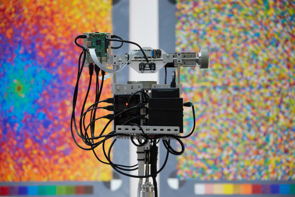 Installation shot of a machine vision system and painted squares