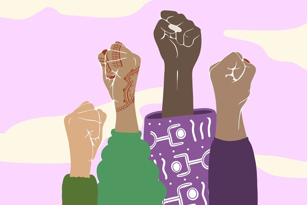 Illustration of womens hands in the air