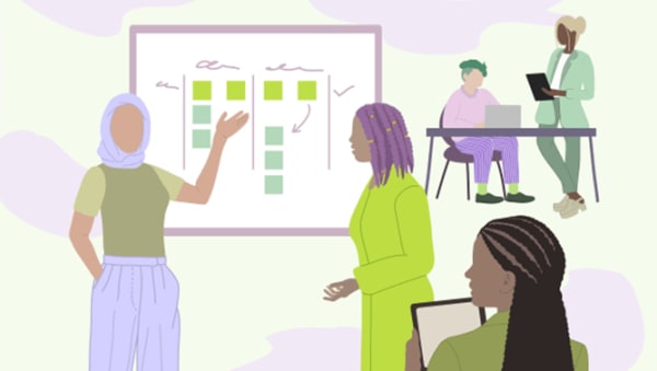 illustration of women doing presentation in business meeting