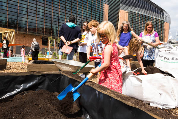 A child helping with a building project