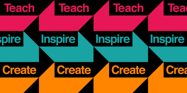 Teach Inspire Create web banner with geometric shapes, image by UAL Awarding Body