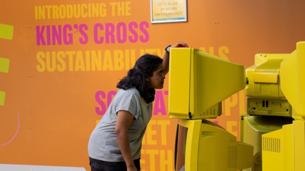 Person interacting with an installation created for a project with Google for the London Festival of Architecture