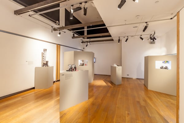 Well lit room with plinths holding shoes and accessories, Fashion Space Gallery, John Princes Street building, Copyright holder: Ideal Insight