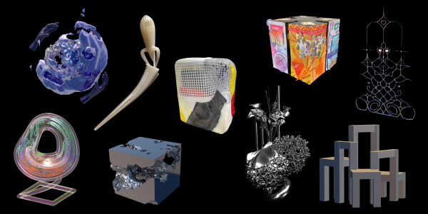 Selection of 3D digital objects which have been placed on black background