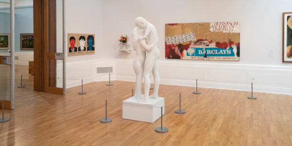 A statue in the middle of an exhibition