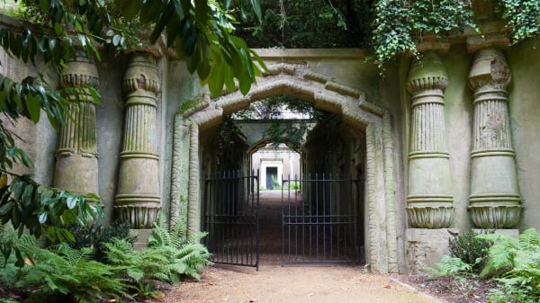 The entrance to a mausoleum 