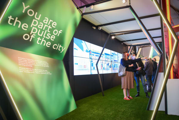 People at the London 2030 exhibition at the London Transport Museum