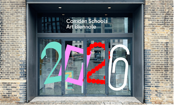 Camden Schools Art Biennale vinyl design on gallery doors