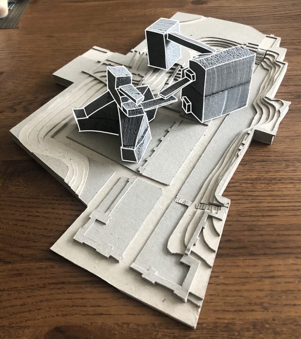 Architectural model made from cardboard and paper