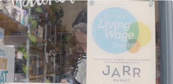 Living Wage poster inside a store