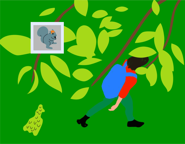 Digital illustration showing a person walking beneath a tree.