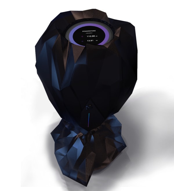 Digital design of black object reminiscent of a crystal