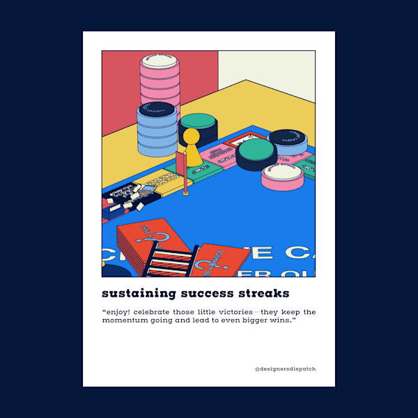 A colourful illustrated postcard with prompts for designers for their wellbeing and mental health