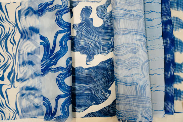 Shades of blue and white textile patterns 