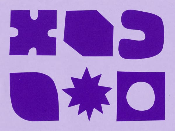 A light purple background with darker purple shapes overlayed on it. They are irregular shapes of all different kinds.