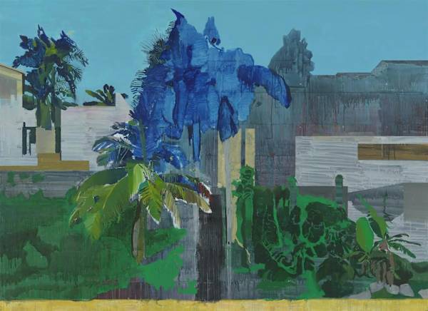 Lanscape painted in green and blue hues