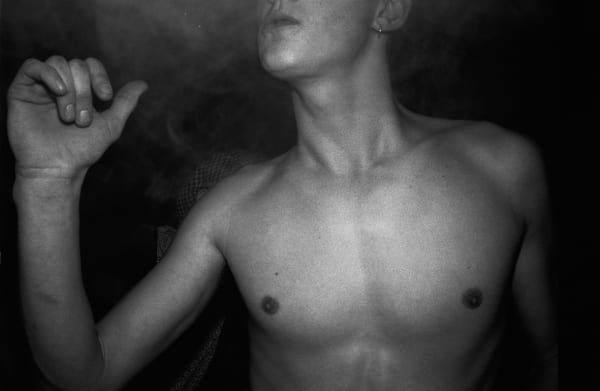 Clubber at the House of God techno night at Que Club, Birmingham