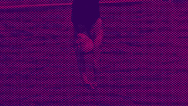 pink and purple duotone photo of woman diving