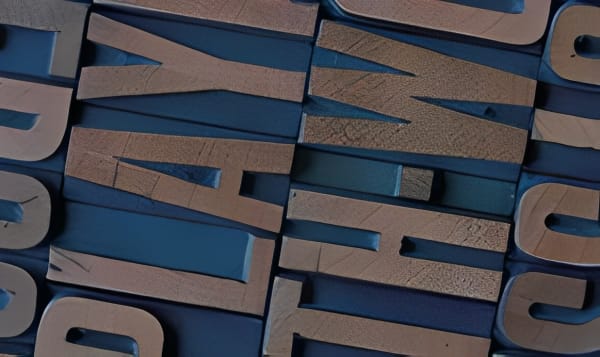 The book cover of Cathy Lane’s ‘Playing with Words’. It features a close-up image of print blocks spelling out the title.