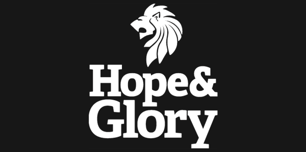 Logo that reads Hope & Glory with a lion icon on top