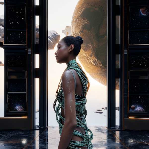 AI generated image of model in space.