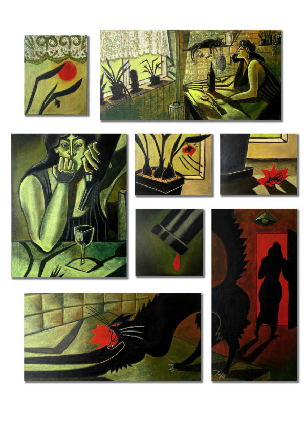 Painting illustration, with 8 boxes which has a different illustration. The first box shows 